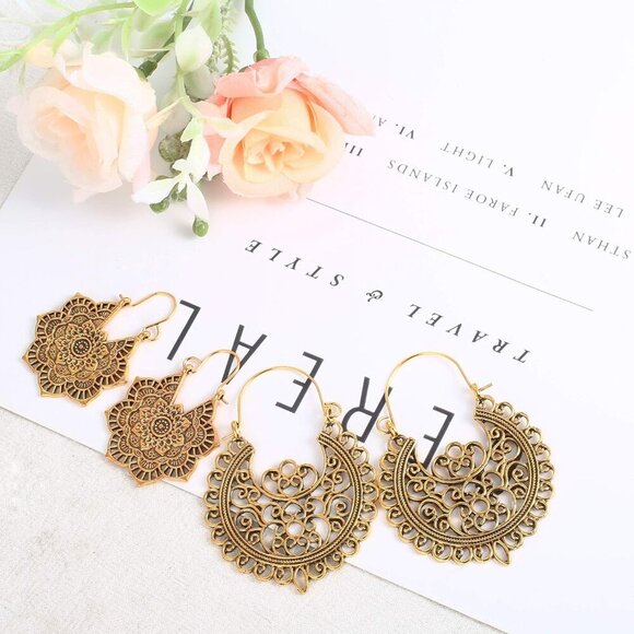 6 Pairs Vintage Bohemian Drop Dangle Earrings Boho National Style Hollow Petal H - Picture 6 of 7